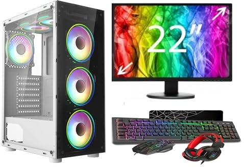 Quad Core Gaming PC Bundle - AMD Ryzen 3 3200G, 16GB RAM, 1TB SSD, Radeon Vega 8, Windows 11, Mirage RGB Case, 22 Monitor, Keyboard/Mouse/Headset - Perfect for 1080p Gaming & Streaming