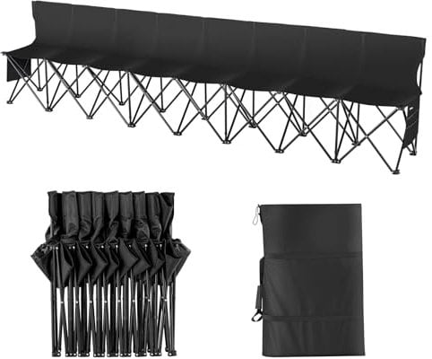 VEVOR Campingstuhl für 8 Personen, Klappstuhl mit 600D Oxford-Gewebe Sitz, Tragetasche & Rückenlehne, Faltbarer Angelstuhl, Faltstuhl für Camping, 3150 x 836 x 442 mm Sport-Nebenbank Schwarz