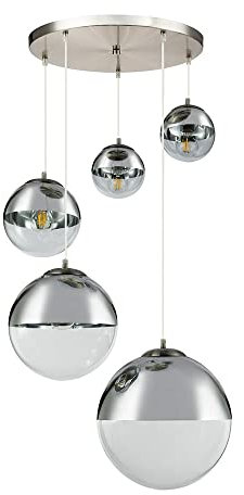 Pendelleuchte Hängelampe Wohnzimmerleuchte Glas Kugel transparent LED, Metall Glas, 5 flammig, LED, H 150 cm