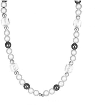 QKEPCY Halskette für Herren Damen Perlenkette Retro Punk Hip Hop Ice Cracked Stone Kette Glänzende Heilsteine Schmuck Geschenk