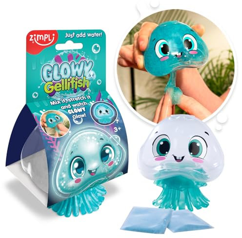 Zimpli Kids Glowy GelliFish Toy, 2 x Sachets of Slime, Mix it, Stretch it and watch Glowy Glow! Slime for Children, Birthday Gift for Kids, Must-Have Toy for Toddlers, Glow in the Dark, Light up