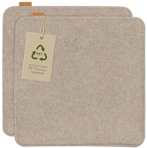 Miqio Design Filz Sitzkissen rechteckig mit Antirutschnoppen | 35cm | 2er-Set | Indoor und Outdoor | Nachhaltig aus recycelten PET Flaschen | Waschbare Stuhlkissen rutschfest | Beige