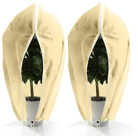Voile Hivernage Plante, 2 Pièces 120x180cm Housse d'hivernage pour Plantes Exterieur 80g/㎡ avec Fermeture éclair et Cordon de Serrage Bâche Housses de Protection pour Plante Palmiers Olivier