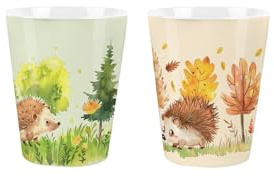 Hedgehogs Egg Cups Set - Spring & Autumn Seasons Wildlife Nature Present - Mixed Pack of 2 Ceramic Egg Cups/Holders Kitchenware/Shot Glasses Drinkware Boxed Gift