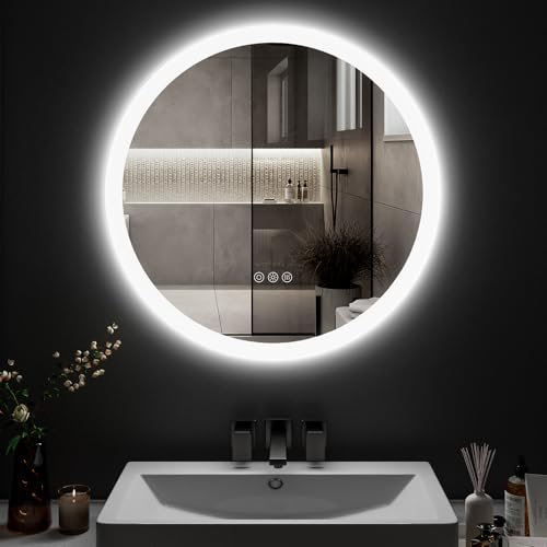 ChillCruiser 700MM runder LED-Badezimmerspiegel mit Touch-Schalter dimmbare Hintergrundbeleuchtung Antibeschlag 3 Farbmodi Memory Funktion Kosmetikspiegel