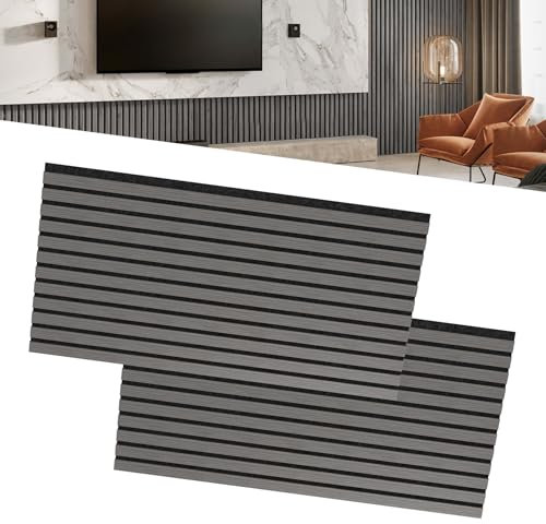 LZQ Lot de 2 panneaux acoustiques en bois véritable - Placage mural - 120 x 60 cm - Panneaux muraux à lamelles - Isolation acoustique - Décoration murale pour salon, couloir, bureau - Anthracite