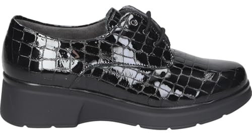 PITILLOS Scarpe Oxford con zeppa da donna in pelle verniciata nera con lacci, comode e leggere, modello 10057, Nero , 38 EU
