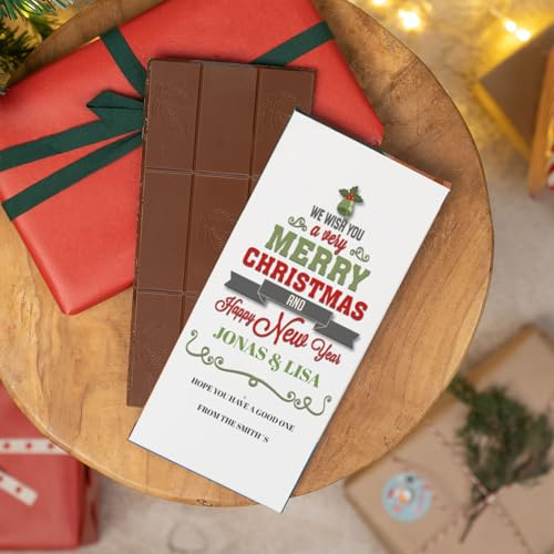 Wanapix | Tablette de Chocolat Personnalisée | Tablette Personnalisée | 80gr | Chocolat au Lait | Joyeux Noël