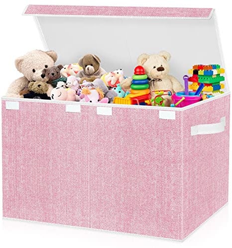 VERONLY Toy Box Storage for Girls -Large Toy Chest Organiser with lids for kids,Toy Bin Container with Handles for Nursery,Playroom,Bedroom, 62.23x33.02x40.6cm (Pink)
