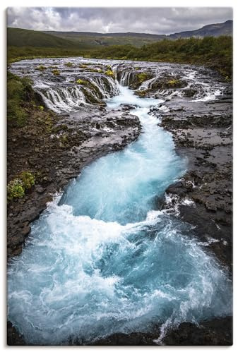 ARTLAND Wanddeko Leinwand Bilder Wandbild 80x120 cm Deko Natur Landschaft Wasserfall Bruarfoss Island U5LM