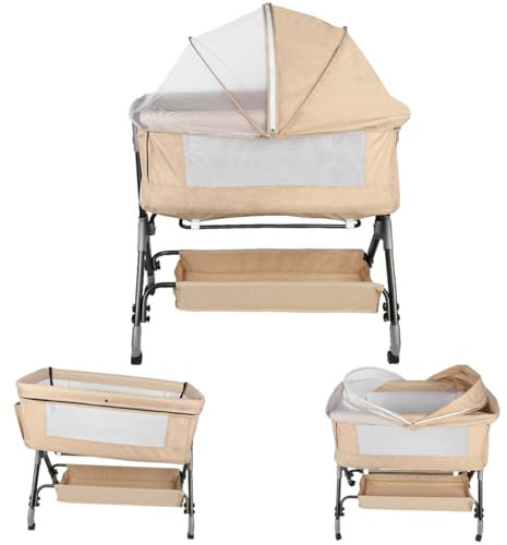 MUL-BOUTIQUE Berceau Cododo Bébé 6 Hauteurs Réglables, Lit Portable avec Moustiquaire, Facile à Transporter,Système Coulissant, Cododo Mobile Chambre Bébé (Bleu 105 * 52 * 103-115cm)