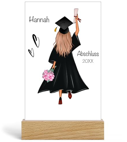 Kiddle-Design Bachelor Master Abitur 2026 Abschluss Geschenk Personalisiert mit Name Absolventin Doktor Glückwunsch Abi, Acrylglas inkl. Holzfuß 20x13cm