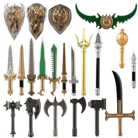 LootPop Ritter- & Stammeskampf Waffen-Set –Many teiliges Baustein-Zubehör mit Schwert, Speer, Axt, Schild, Hammer & Dreizack 21PCS