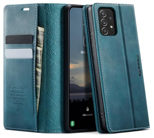 CaseMe für Samsung Galaxy A52 Hülle, Magnet Leder Klapphülle RFID Schutz | Retro PU Leder, 2 Kartenfach, Standfunktion, Stoßfest, Flip Case, Handyhülle für Galaxy A52 5G 6,5'', Blaugrün