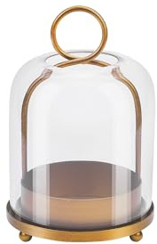 5x7.5 Versatile Modern Metal Hurricane Lantern with Handmade Sturdy Glass Dome in Antique Brass for 3 Pillar Candle & Plants, Industrial, Farmhouse, Shabby Chic (Brass, 5x7.5 for 3 Pillar)