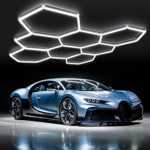 8 Hex Plafoniera LED esagonale per garage-35pcs luci tubolari, super luminosa 280W 6500K, luci da soffitto LED collegabili per dettagli auto, magazzino, seminterrato, cura dell'auto, lavanderia