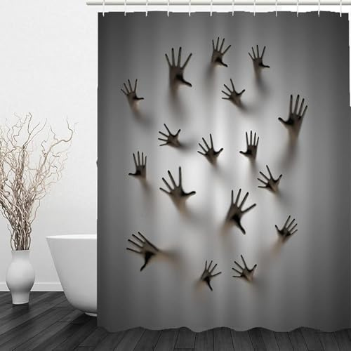 Duschvorhang 100x200 Anti-Schimmel Horror Duschvorhänge Wasserdicht Waschbar Polyester Textil Badezimmer Vorhang Handabdrücke 3D Shower Curtain A/6155