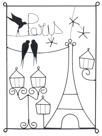 UNUS Wanddeko Eiffelturm Paris Metall Wandbild in Schwarz | mit Vögeln, Häusern und Ballon stilvolle Wandkunst im französischen Design für Wohnzimmer, Flur oder Büro