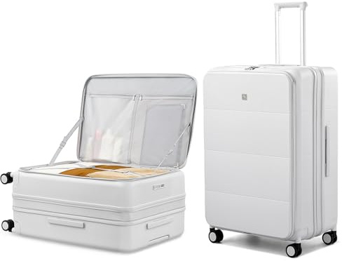 Hanke Koffer Groß Erweiterbarer Hartschalenkoffer Groß Leichter Frontöffnung Koffer mit TSA-Schloss & 360° Spinner Silent-Räder 78cm (106L), Rauchweiß
