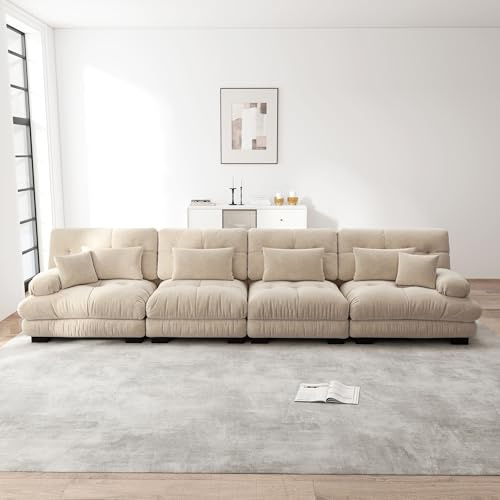 Muskel Modernes 4-Sitzer Modulares Sofa mit Tiefensitz, Chenille Cloud Polstersofa Couchs, Luxuriöses Komfortabel Gepolstert für Wohnzimmer Büro (Khaki, 4-Sitzer)