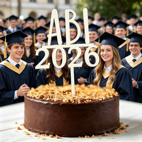 Abi 2026 Cake Topper Abitur Geschenk Holz Caketopper ABI Holzschild Kuchendekoration Tortenstecker Natur Tortendeko für Abitur Party Kuchenaufsatz