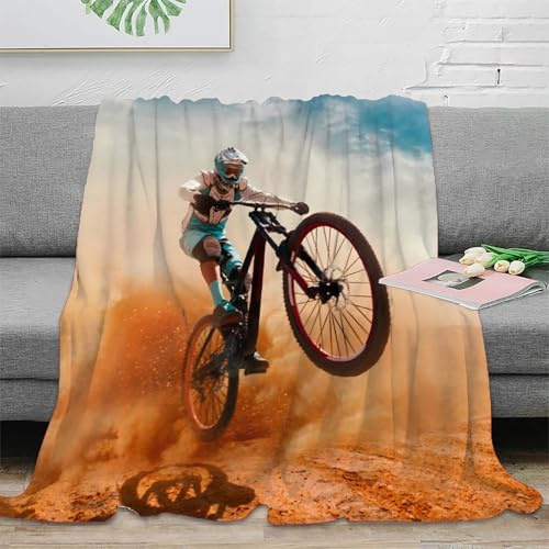 estampado 3D mountain bike rider manta para aire acondicionado microfibra ropa de cama anti-bolitas extreme sports plaid para aire acondicionado suave y esponjoso para verano 80×90inch(200x230cm)