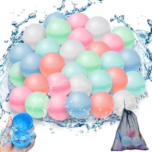 Wasserbomben Wiederverwendbar, Silikon Wasserbombens Selbstschließend mit Netzbeutel, Wasserballoons Sommer im Freien für Strand, Poolparty, Wasserspielzeug