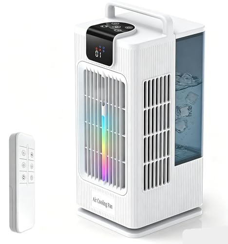 Portable Air Conditioning Fan,4-in-1 Mobile Evaporative Air Cooler with 4 Speeds&3 Spray Modes,120°Oscillation,2L Water Tank with 8H Timer,5 LED Lights,Quiet Cooling Fan for Office Home Bedroom