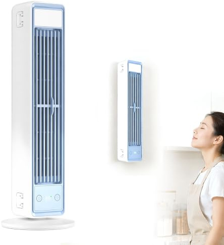 BreezaMax Smart Quiet Portable Air Cooler,35cm Bladeless Desk Fan with Remote Control,5 Speeds Air Conditioning Unit powered by Airzuma & BreezaMax,Tankless Cooling Fan for Office Room (White)