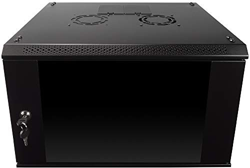 NavePoint 6U Server Rack Enclosure with Glass Door, Cooling Fan, Locks, & Removable Side Panels - 6U Wall Mount Network Cabinet 19 Inch Rack 17.7 Inches Deep