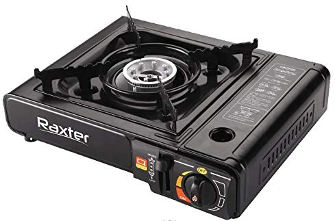 Raxter Portable Camping Gas Cooker Single Burner Stove Automatic Ignition System Enamel Pan Holder Butane BBQ Carry Bag Caravan Outdoor