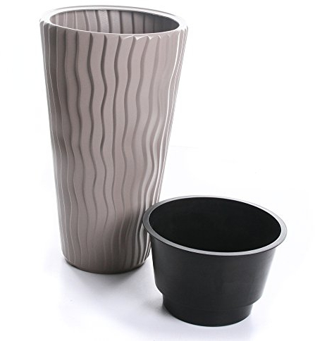 Pflanztopf Blumentopf Pflanzkübel Blumenkübel Massiv Sandy Slim 3D Effekt 3 Größen 4 Farben mit Einsatz von rg-vertrieb (300 Mocca)