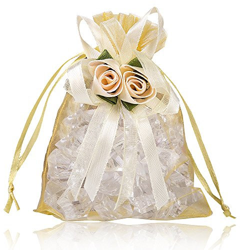PLECUPE 20 Stück Organzasäckchen Organza Beutel Tunnelzug Hochzeit Säckchen Fest Party Beutel, 20 x 30cm Mehrfarbig Schmuckbeutel Säckchen Beutel für Geschenke Schmuckaufbewahrung, Gold