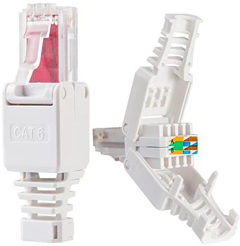 4X RJ45 CAT 6 Netzwerkstecker mit vergoldeten Kontakten CAT6 LAN Crimpstecker Gigabit Connector für Patchkabel, Verlegekabel CAT7 CAT6A CAT5 Kompatibel Werkzeugfrei Werkzeuglos DSL Stecker UTP