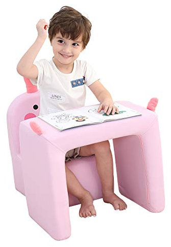 Multifunktional Kinder Sessel, Mode Life Kids Set Stuhl und Tisch/Hocker mit Funny Smile Face für Jungen und Mädchen (Rosafarbenes Kaninchen)