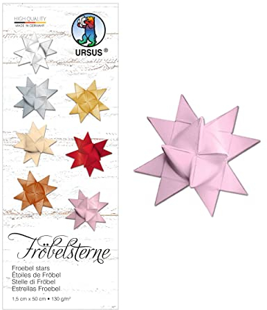Ursus 3210026 - Papierstreifen für Fröbelsterne, rosa, aus Tonzeichenpapier 130 g/qm, ca. 1,5 x 50 cm, 80 Streifen für ca. 20 Sterne, Bastelklassiker zur Weihnachtszeit