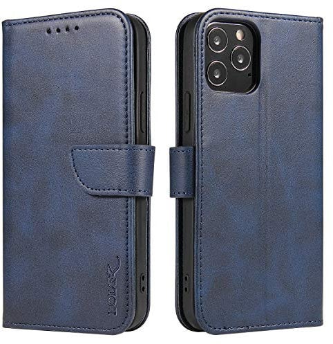 LOLFZ Wallet Case for iPhone 12 Mini, Vintage Leather Book Case with Card Holder Kickstand Magnetic Closure Flip Case Cover for iPhone 12 Mini 5.4 inch - Blue