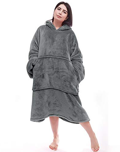 Miss Mila Wearable Blanket Hoodie,Extra Long & Warm Suggies for Women Men Adult with Sleeves and Giant Pocket, Cool Gray, Adult