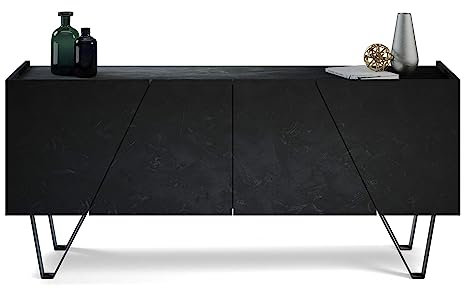 MOBILI FIVER, Buffet 4 Portes Emma, béton Noir, avec Pieds Noirs, 168 cmx45 cmx76.6 cm, Mélaminé/Fer, Buffet pour Salle à Manger et Salon, Made in Italy