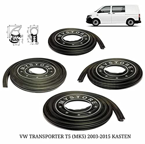 4x Gummidichtung Kompatibel mit V.W. T5 Transporter Schiebetür + Heckklappe + 2x Türdichtung SET für KASTENWAGEN (Nicht für BUS/MULTI-VAN!)