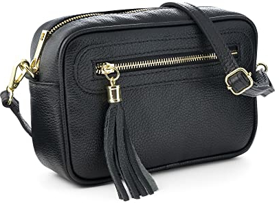 Mauro Pelletteria Borsa tracolla donna in Vera Pelle Made in Italy con Cerniera e Tracolla Regolabile, Modello Joy, Nero