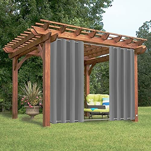 NICEME Outdoor Vorhang Wetterfest mit Ösen Oben und Unten, wasserdichte B213XH213cm 1 Stück Blickdicht Outdoor Gardine für Garten Terrasse Pavillon Veranda Balkon grau