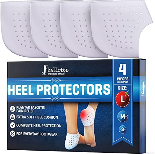 Ballotte Premium Silicone Heel Protectors (Large - 4 Pack) | Gel Heel Pads/Silicone Socks for Women & Men - Pain Relief for Cracked Heel | Blister Prevention Heel Cups/Cushions For Plantar Fasciitis