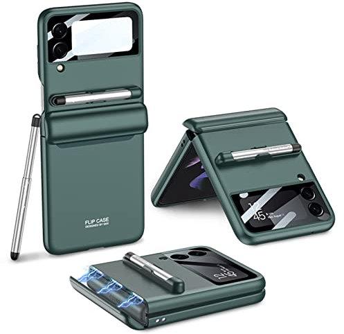 COQUE Galaxy Z Flip 3, Étui Tout Compris Pliable à charnière avec Protection d'écran trempée avec Porte-Stylo, de téléphone Pliable pour Samsung Galaxy Z Flip 3 5G-Vert