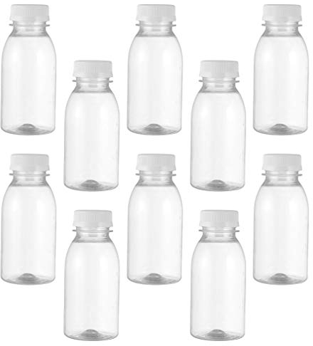 Housoutil Kunststoff Saftflaschen zum Befü, 200 Ml Milchflasche Aus Kunststoff, 10 Stück Wiederverwendbare Leere Smoothie-Flasche, Transparente Großgetränkebehälter Für Saft, Milch Und Andere Getränke