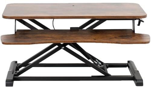 Vivo DESK-V000KN Höhenverstellbarer Schreibtischaufsatz, Sitz-Steh-Arbeitsplatz für zwei Monitore und Laptop, mit breiter Tastaturablage, Vintage-Braun, 81,3 cm