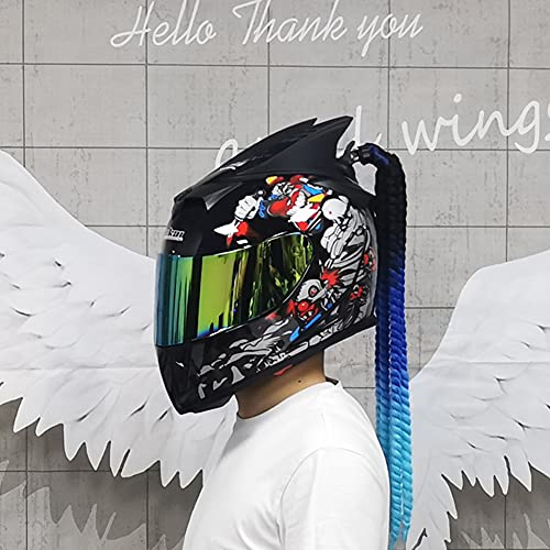 Abnehmbarer Motorrad Helm Dekoration,Motorrad Helm Pferdeschwanz Dekoration Helm Zöpfe Perücke Mehrfarbige Dazzle Pferdeschwanz Perücke mit Saugnapf Haarschmuck für Motorrad Fahrrad Ski
