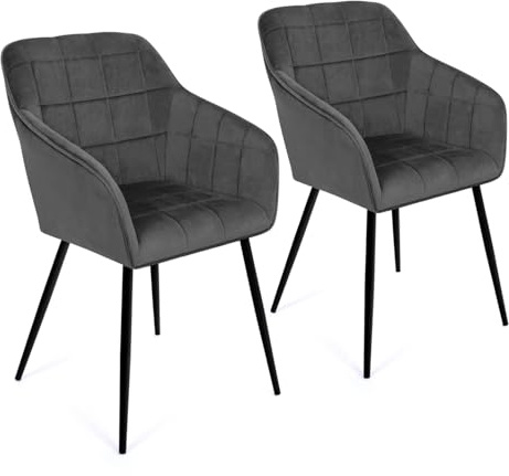 IDMarket - Set mit 2 Esszimmerstühlen, Tischsessel Mady, aus dunkelgrauem Samt