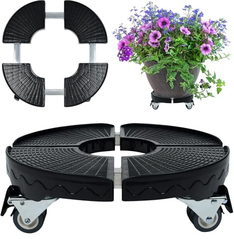 XMTECH Pflanzenroller für Blumentöpfe, 39–52 cm, 300 kg, 4 Rollen, Schwarz | PP-Kunststoff, Edelstahlrohre, PVC-Doppelrollen, 360° drehbar, 4 Feststeller, für Garten, Terrasse und Innenraum