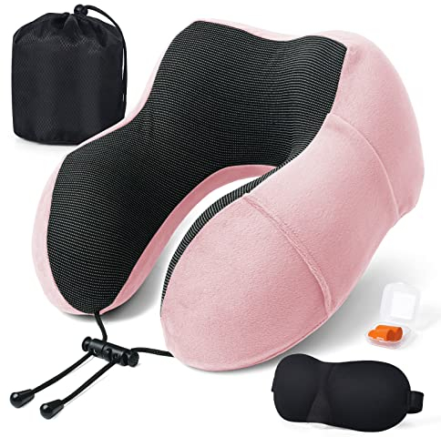 SOMLAW Nackenkissen Flugzeug - Reisekissen Memory Foam - Nackenhörnchen Erwachsene - mit 3D-Schlafmaske und Ohrstöpsel - Ideal für Flugzeugstuhl, Auto, Zuhause, Büro, Schlafkissen